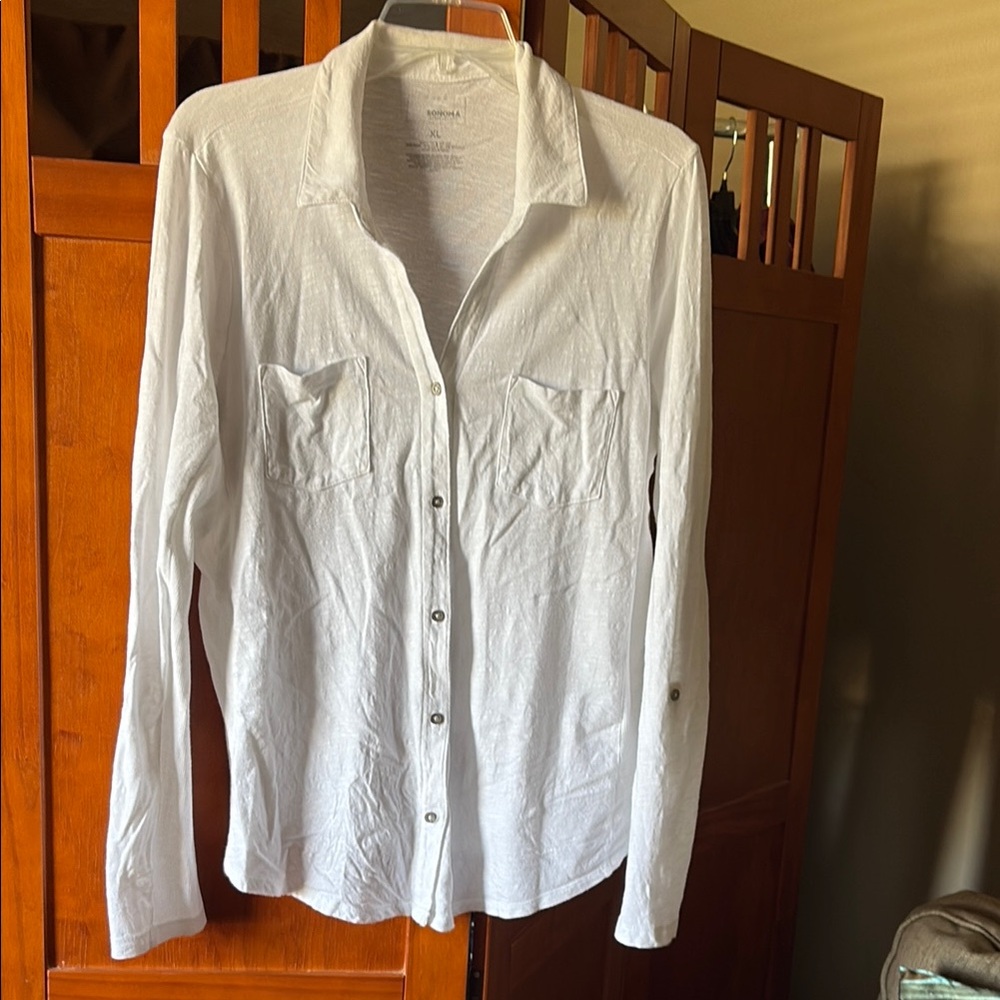 Comfortable Knit Tab Sleeve White 💯% Cotton Shirt